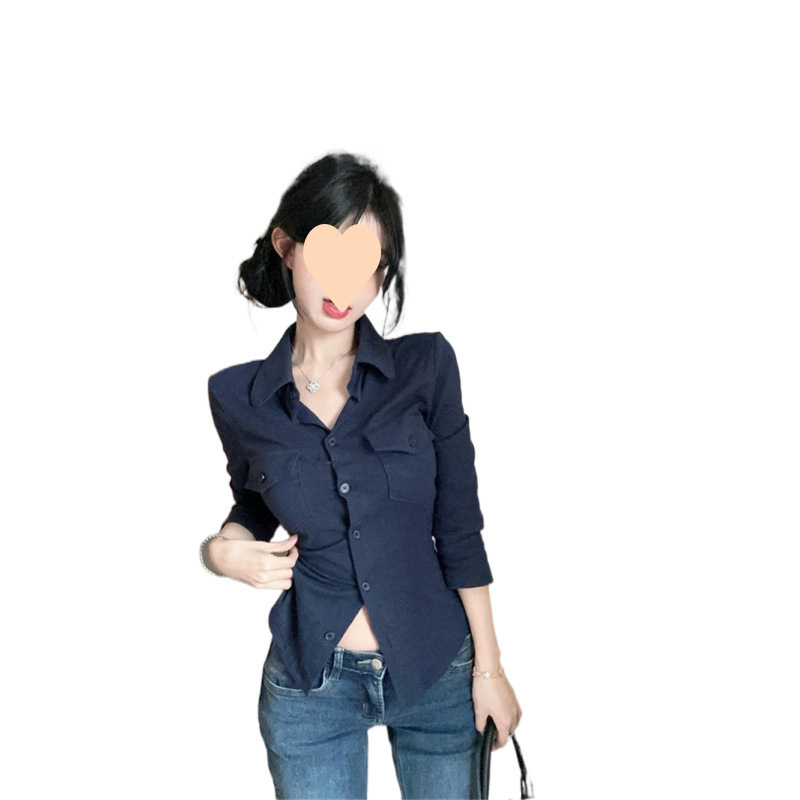 微胖妹妹领长袖衬衫女夏季纯欲甜辣妹显瘦上衣独特别致衬衣女|undefined