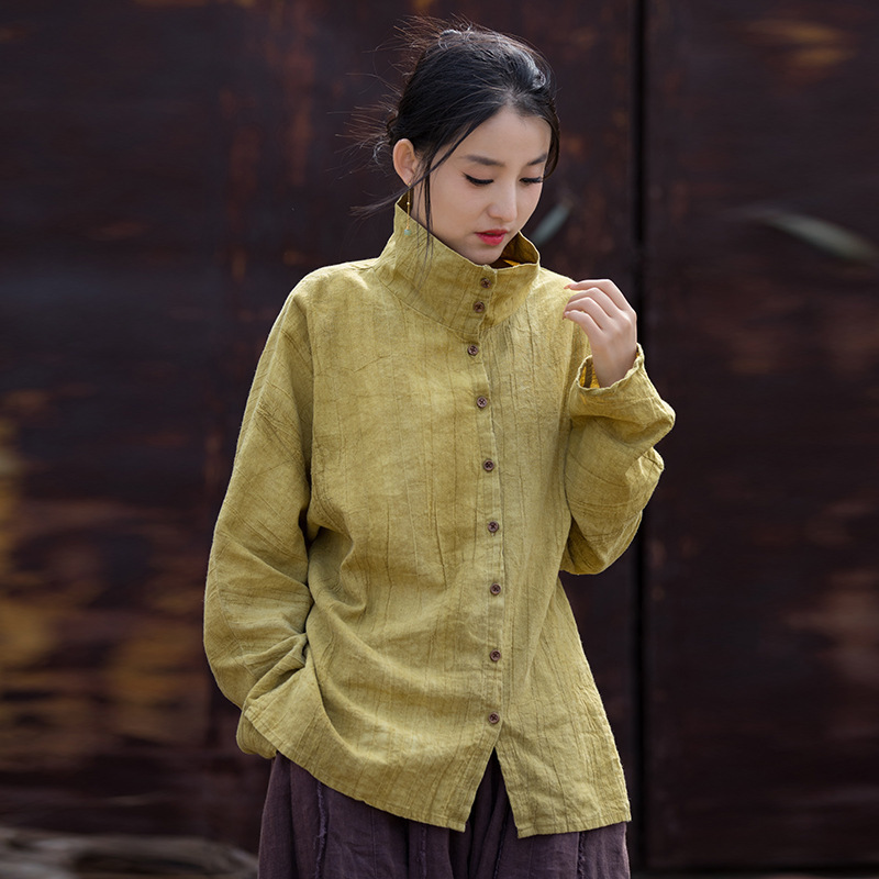26 Autumn New Ramie Cotton Thin Tie-Dye Loose Versatile Shirt with Half High Collar, Traditional Style Original Women's Cardigan 26 Autumn New Ramie Cotton Thin Tie-Dye Loose Versatile Shirt with Half High Collar, Traditional Style Original Women's Cardigan