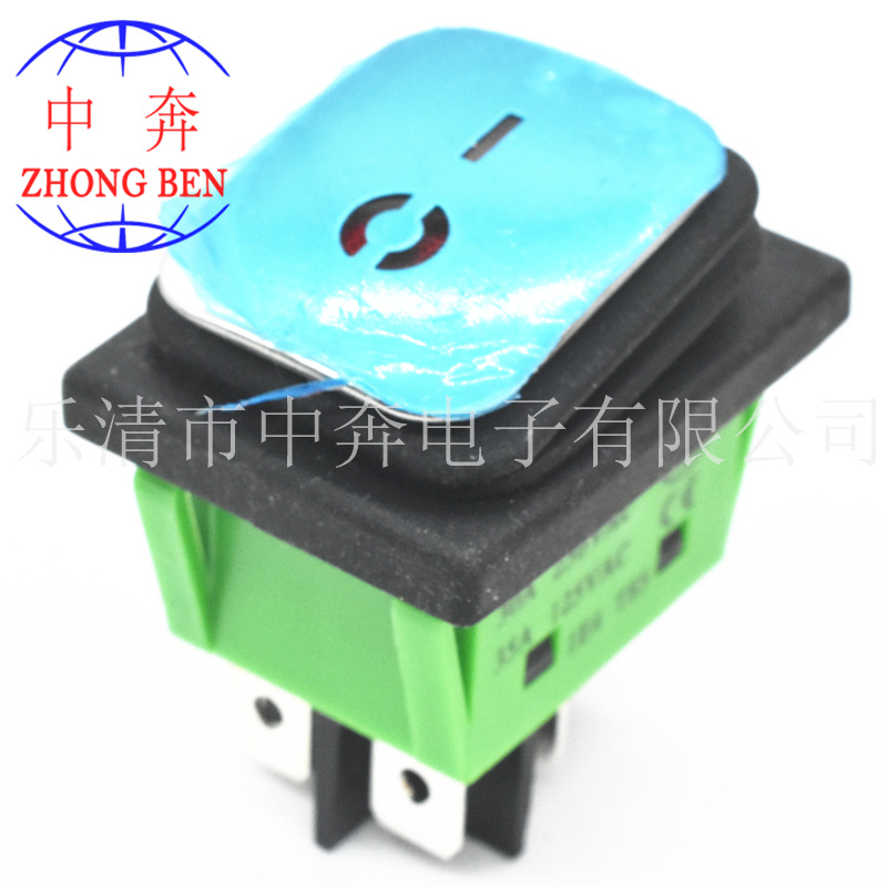 KCD4 30A 250V 4脚2档 绿色带灯 不锈钢面板 连体防水 船型开关