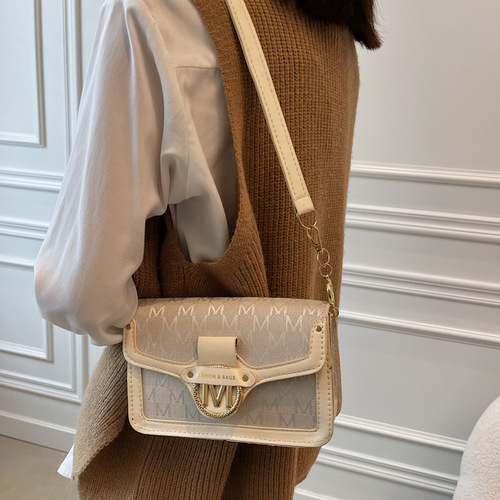 Bags for Women  Early Autumn New Style Printed M Letter Shoulder Handbag Trendy Fashion Lock Small Square Bag for Women