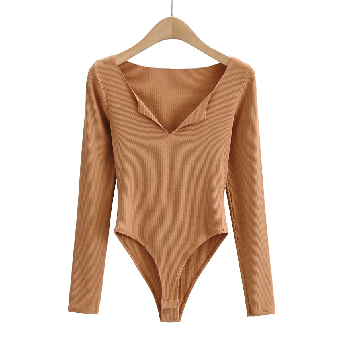 tight-fitting solid color long-sleeved one-piece bodysuit NSHS47165