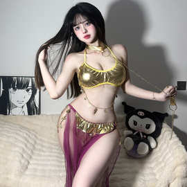 烟灰格情趣内衣西域舞娘性感亮片开岔异域表演漆皮古风诱惑宫廷风