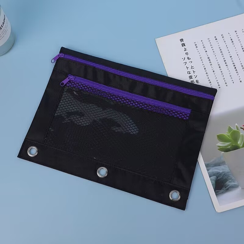 3穴鉛筆バッグ、二層ジッパー、オックスフォード布ドキュメントバッグ、エアアイバインダー、文具バッグ、防水収納バッグ、在庫あり|undefined