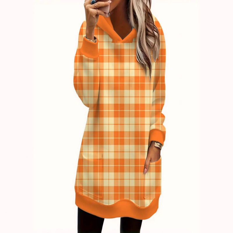2025 Spring and Autumn New Cross-Border Sweatshirt European and American Style Thanksgiving 3D Printed Girls Sweatshirt Plaid Long Hooded