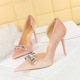 1363-K80 Wind High Heel Shoes, Thin Heel Women's Shoes, Thickened Suede, Shallow Mouth, Pointed Side, Hollow Water Diamond Buckle Single Shoe