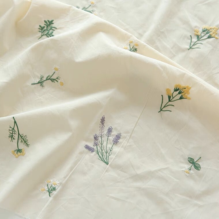 Lavender embroidered fabric cotton poplin fabric summer clothing dress cloth handmade DIY fabric tablecloth