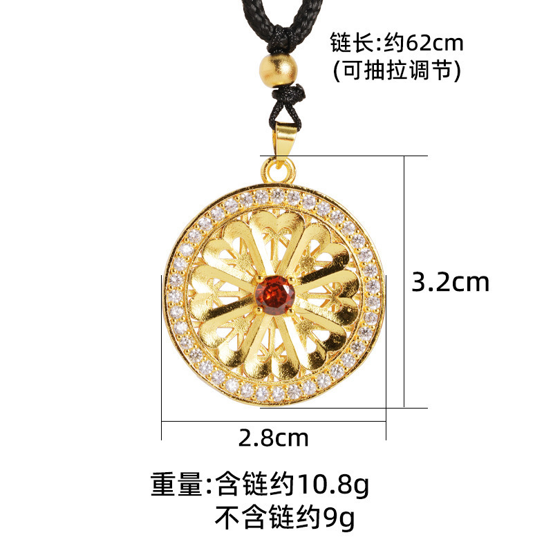 Herencia de oro de arena antigua, brújula de ocho tesoros, collar de bendición, estilo chino hueco, retro, marea nacional, joyería de aleación de cobre al por mayor