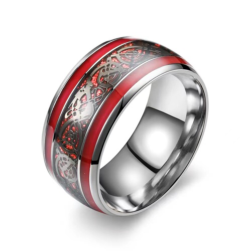 Cross-border Accessory Black Stainless Steel Red Base Dragon Pattern Ring European and American Fashion Men's Ring Wholesale
