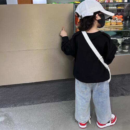 Children's 2024 Spring New Style Straight Leg Jeans for Small Children and Babies, Distressed Style Cool Streetwear Hipster Pants 031
