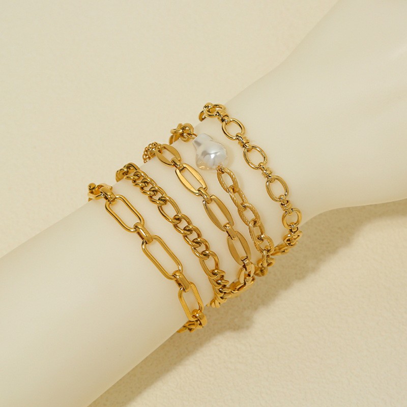 Style Simple Couleur Unie Acier Inoxydable Perle Artificielle Placage Bracelets display picture 1