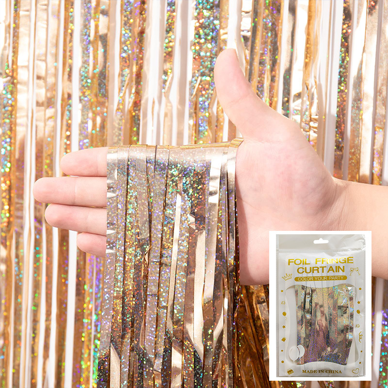Cortina de lluvia de colores de alto brillo transfronteriza decoración de fiesta de cumpleaños cortina de lluvia láser de macaron brillante de 1*2 m