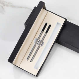 礼品笔盒印刷刻字LOGO 商务签字笔翻盖包装盒 双笔芯槽文具盒批发