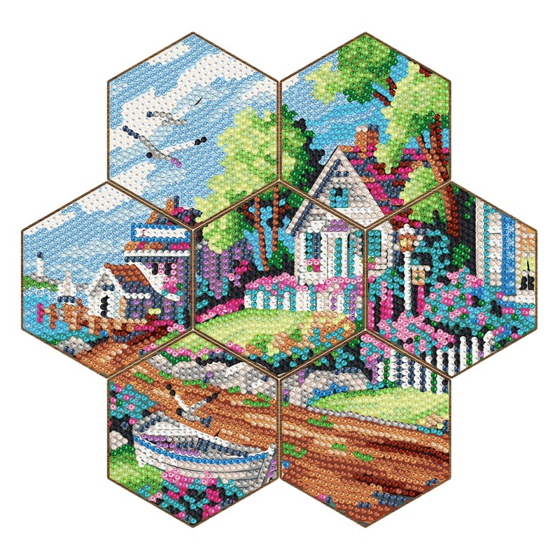 Pintura de Diamantes, Manualidades, Rompecabezas de Paisaje de Madera, Posavasos, Pegatinas de Diamantes, Bordado, Posavasos de Madera, Disponibles para Distribución al por Mayor