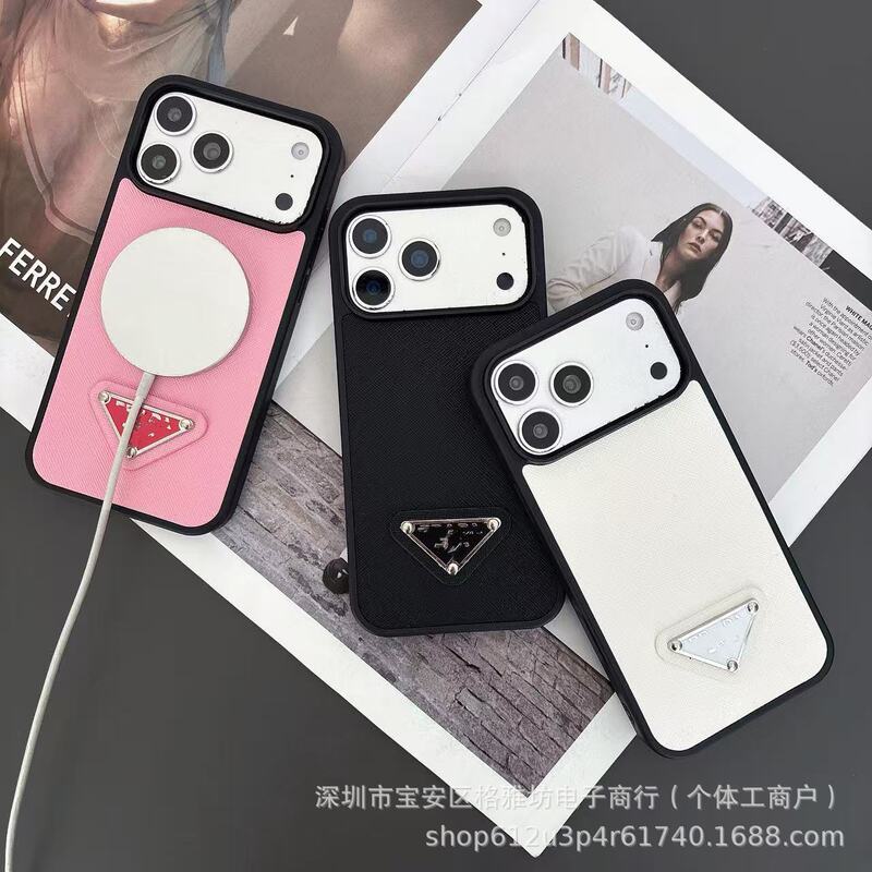New Solid Color Leather Magnetic Phone Case Suitable for Apple 17Promax High-End Luxury 16Pro Full-Cover Anti-Drop