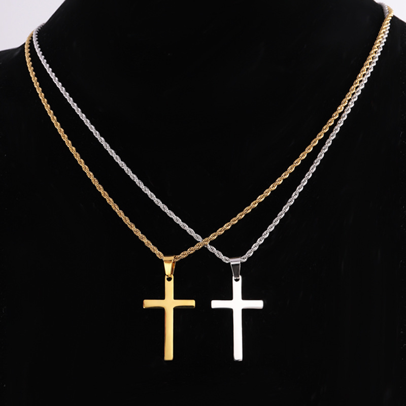 Titanium stalen kruis ketting voor heren met gedraaide schakel_voghion.com