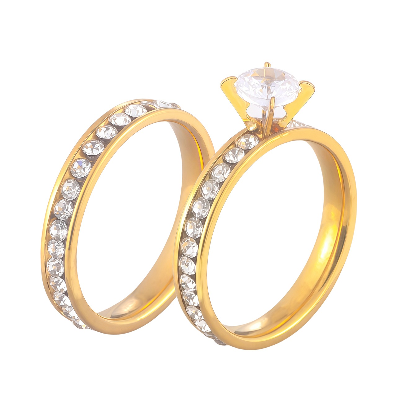 Cross-border foreign trade stainless steel ring women's fashion personality inlaid clay diamond four-claw zircon ring high-grade jewelry