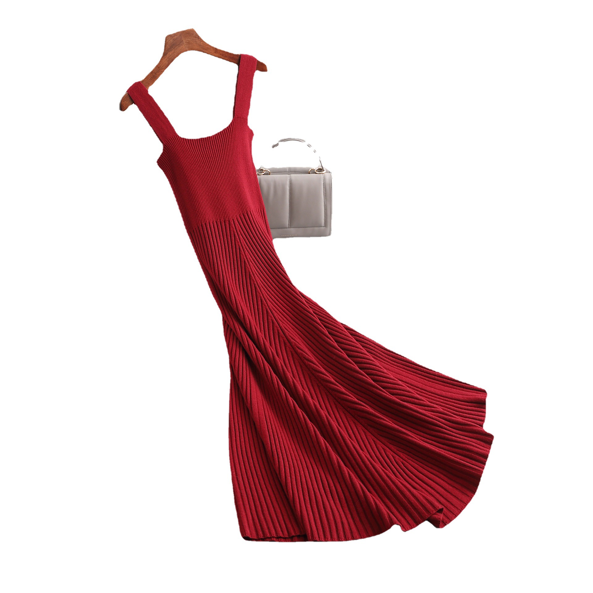 嘉織無地キャミソール風マタニティワンピースニットスクエアネックゆったりセクシー秋冬セーターロングワンピースB8002