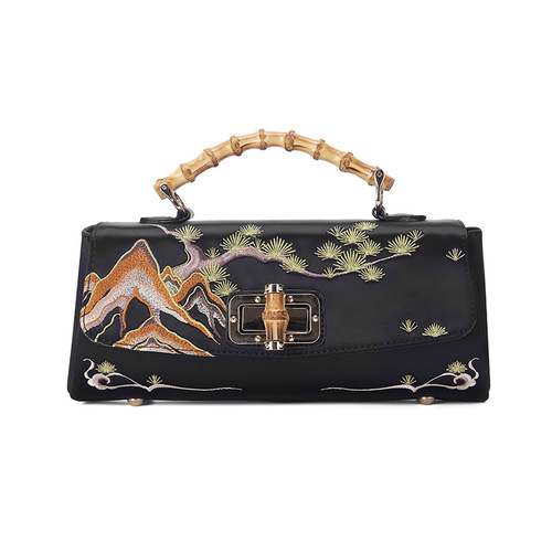 National style embroidered cheongsam leather antique handbag retro women's bag handmade Boston bag dinner republic style
