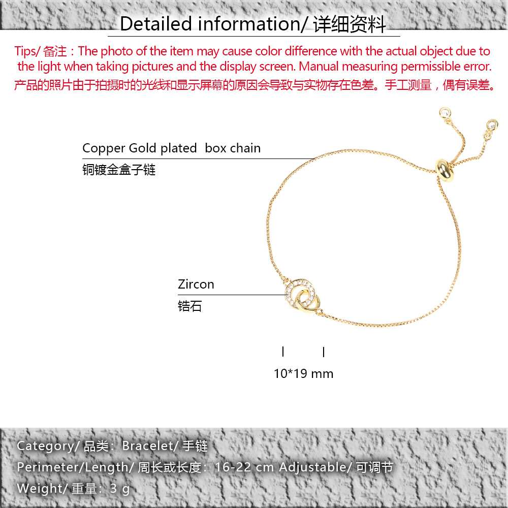 temperament full of diamond geometric doublepull copper bracelet wholesale