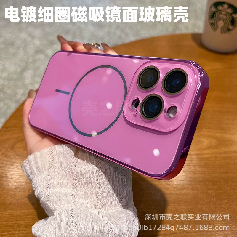 Чехол для Apple 16 Pro Max с гальваническим зеркальным стеклом, тонкий круглый магнитный чехол для 15, защита объектива для 14, полная защита для 13