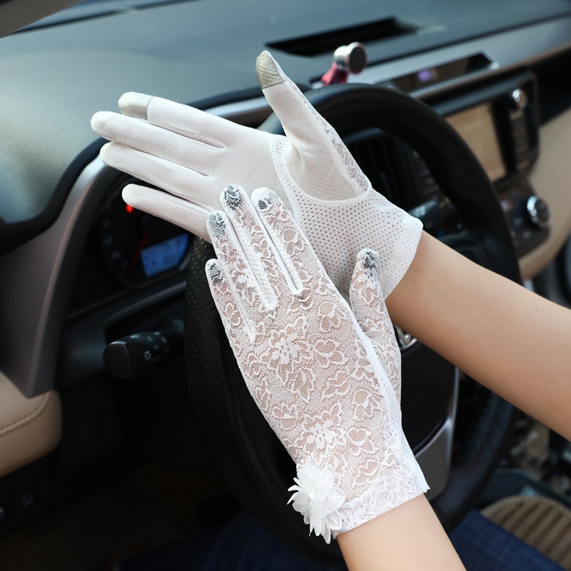 Guantes de protección solar para mujer delgados antideslizantes transpirables primavera y verano elegantes guantes de pantalla táctil a prueba de UV de encaje