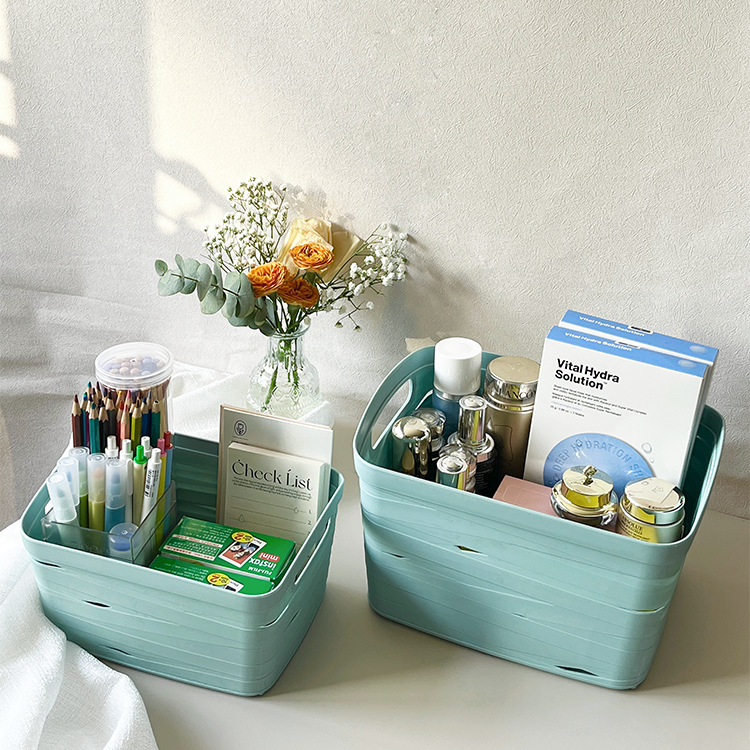 New Products Imitation Rattan Desktop Storage Basket Plastic Hollow Storage Basket Rectangular Snack Storage Box Bathroom Bath Basket