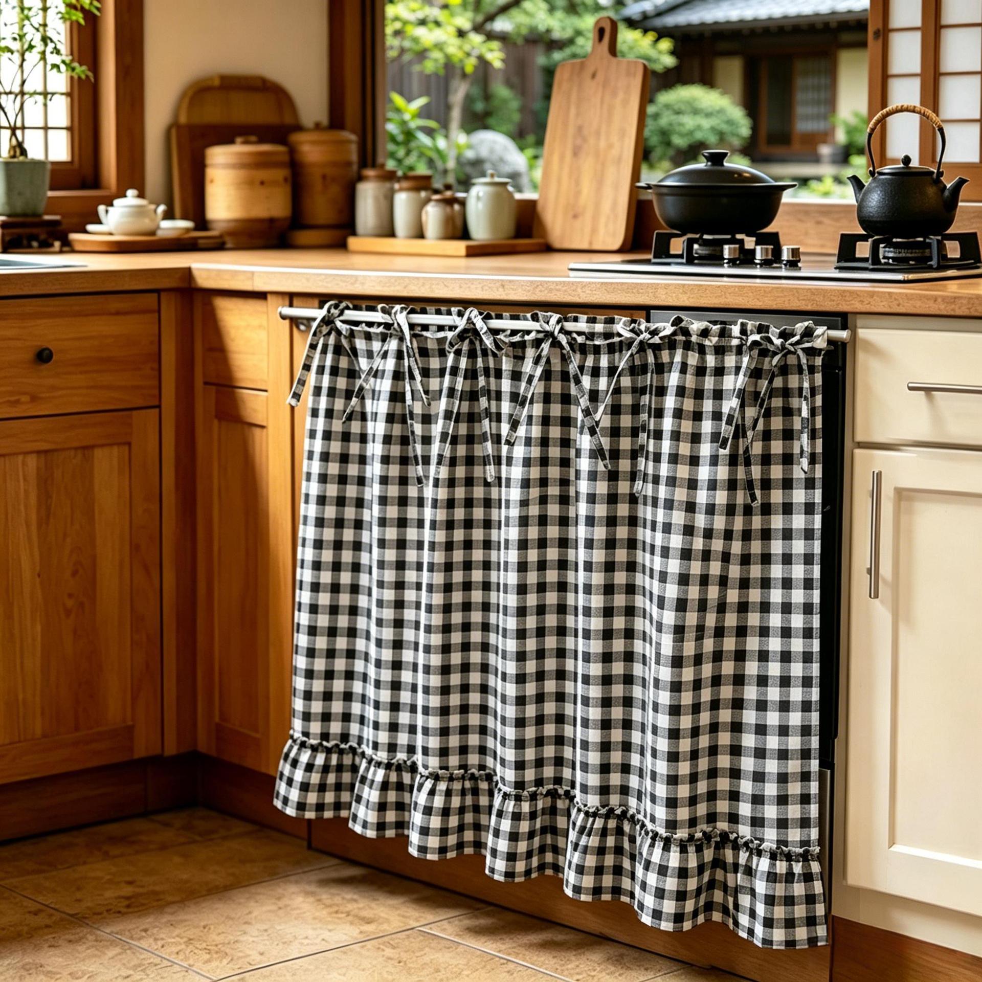 Linen Fabric Oven Skirt Farmhouse Oven Curtain Short Curtain Oven Skirt Cross-Border Oven Skirt
