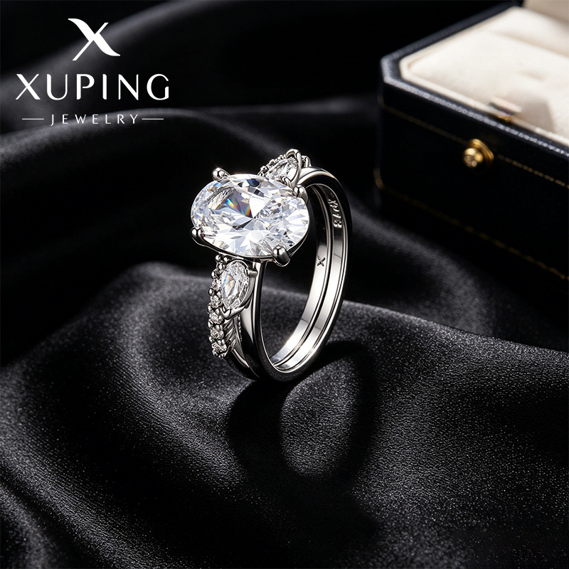 Xuping nicho diseño ligero de lujo huevo de paloma anillo de aleación de cobre chapado en blanco simple ins estilo joyería al por mayor