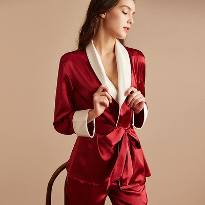 Europe and America Autumn and winter Plush thickening Christmas gules Home Furnishings lady Frenum Long sleeve pajamas silk keep warm robe