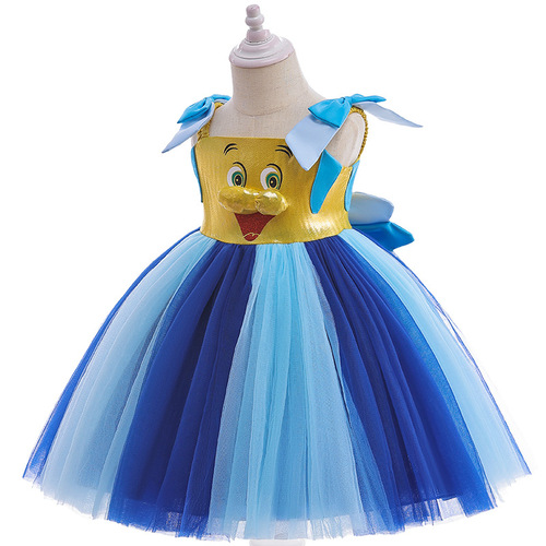 New European and American Girls' Mesh Tutu Dress with SpongeBob SquarePants Cosplay Performance Gown—Stylish 3D-Designed Kids' Skirt