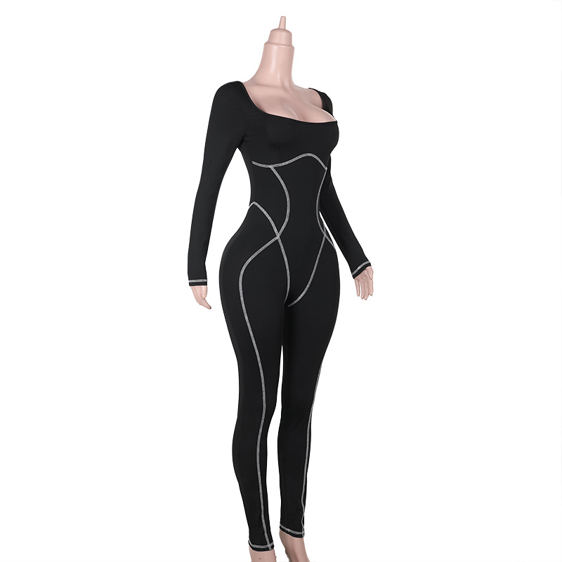 Mono de otoño para mujer, ropa de calle personalizada, sexy, ajustado, con cuello cuadrado y abertura