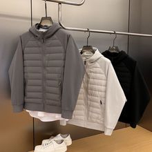 外套男秋冬季加绒加棉保暖棉服简约休闲开衫拼接卫衣连帽情侣夹克