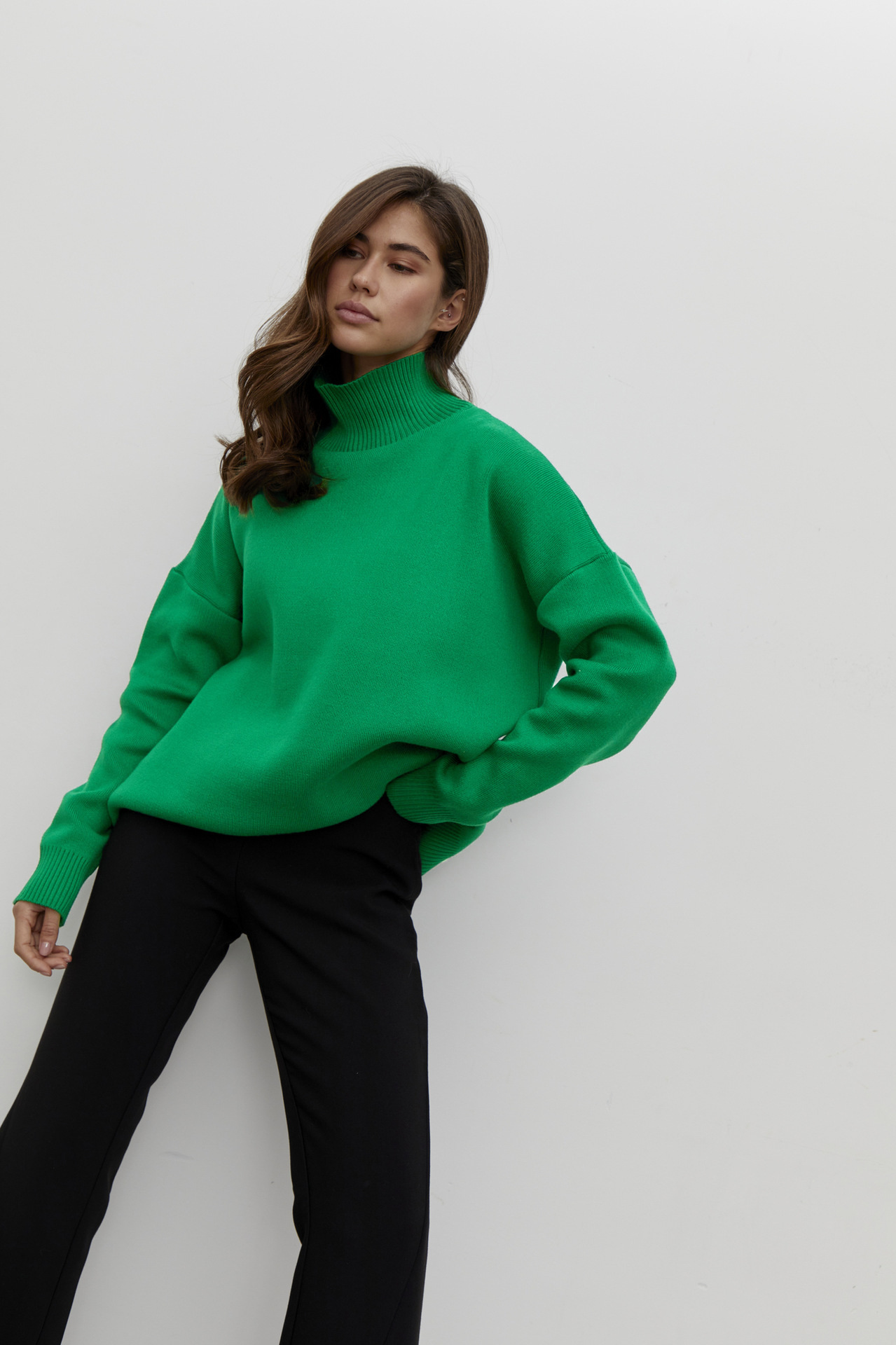 Pull tricoté à col semi-haut de couleur unie pour la mode automne-hiver, pull chaud simple et ample_voghion.com
