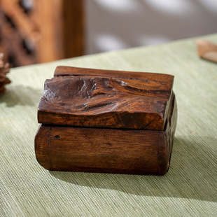 Thai Wood Carving Storage Box Retro Wooden Jewelry Box Solid Wood Business Card Box Creative Square Desktop Decoration Ornaments