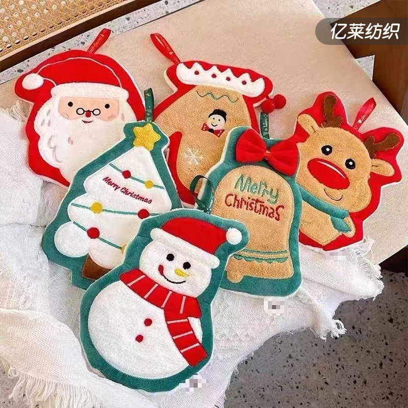 Cross-border Christmas series hand towels, double-sided thickened absorbent coral fleece hand cloths, kitchen and bathroom cleaning cloths