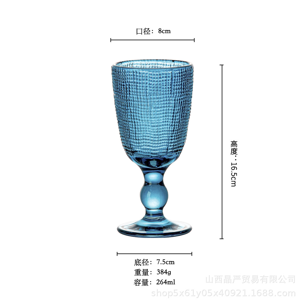 Mayorista retro relieve copa de vino vino vino de vidrio tazas de vino de comercio exterior tazas de vino de color casero grosado copa de vino de pie alto