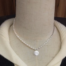 S925银天然淡水珍珠银米珠goodluck圆牌项链质感小众冷淡高级感