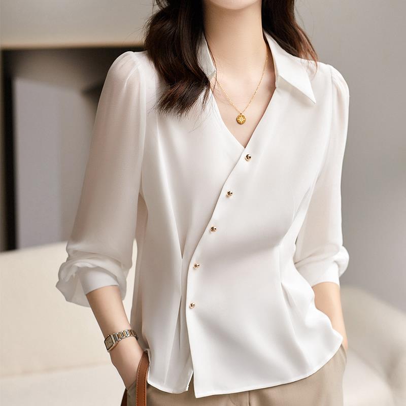 French Style Light Mature Style V-neck Shirt New 2023 Spring Women's Clothing Niche Fashion Elegant Tight Waist Top