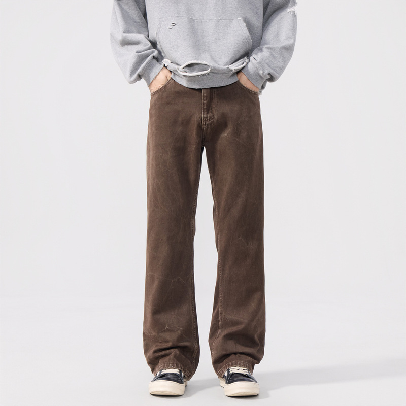 Brown Loose and Versatile Jeans in Stock Korean Style Basic Straight Type Hand-Painted Zipper Placket Brown Loose and Versatile Jeans in Stock Korean Style Basic Straight Type Hand-Painted Zipper Placket