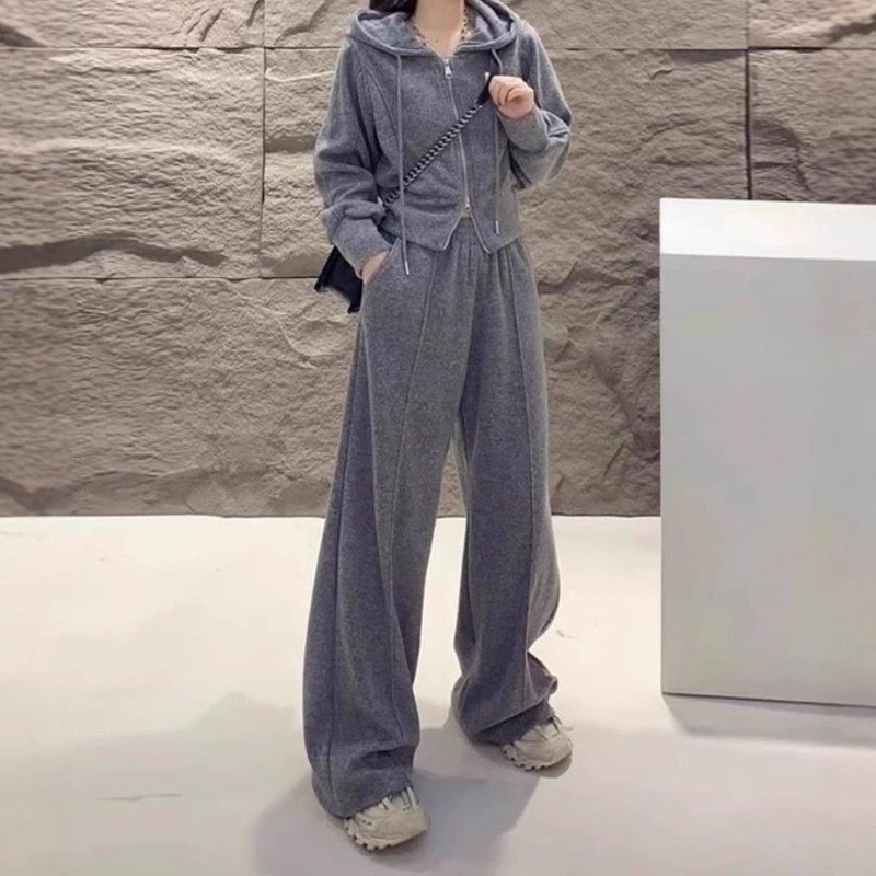 大码女装秋季休闲运动羊绒套装女韩版高级感两件套胖mm240斤|undefined