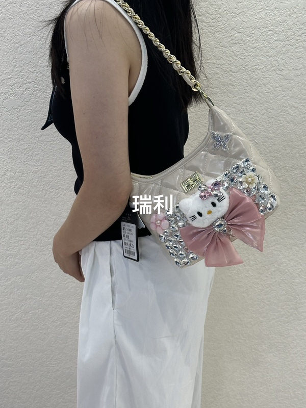 25秋款新品kt猫新款镶钻腋下包小香风通用旅行包简约可爱手提包|undefined