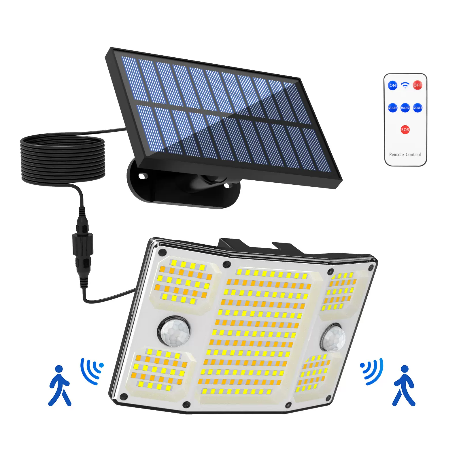 跨境新款太阳能灯户外家用农村探照人体感应灯双光源分体庭院壁灯