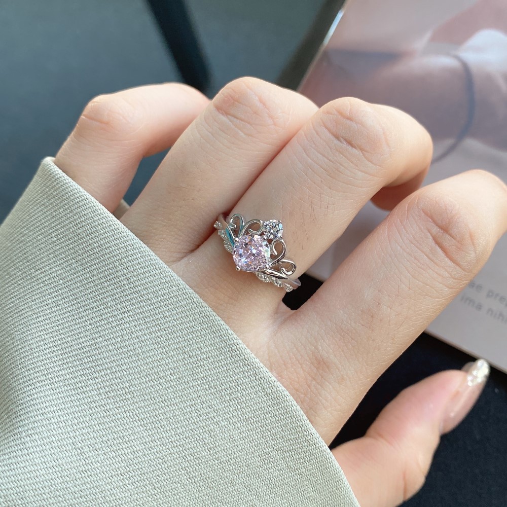 Elegant Crown Sterling Silver Plating Zircon Open Ring