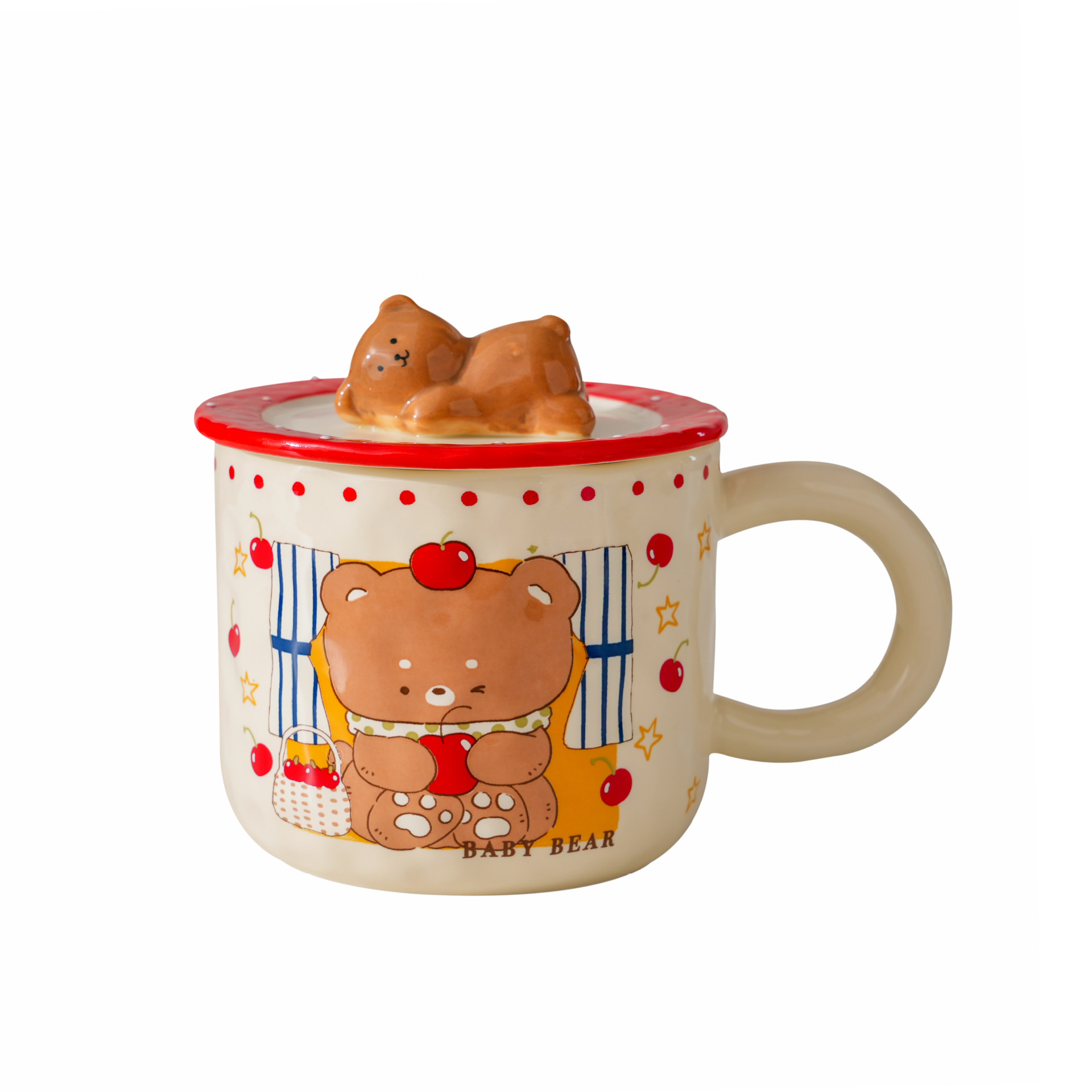 Lovely estereoscopic tigre oso cerámica taza con tapa dibujada a mano taza de agua de dibujos animados regalo de cumpleaños de chicas para el hogar