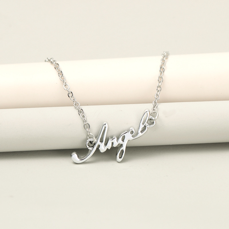Amazon wish cross-border new English letter Angel pendant Angel Wings card clavicle necklace