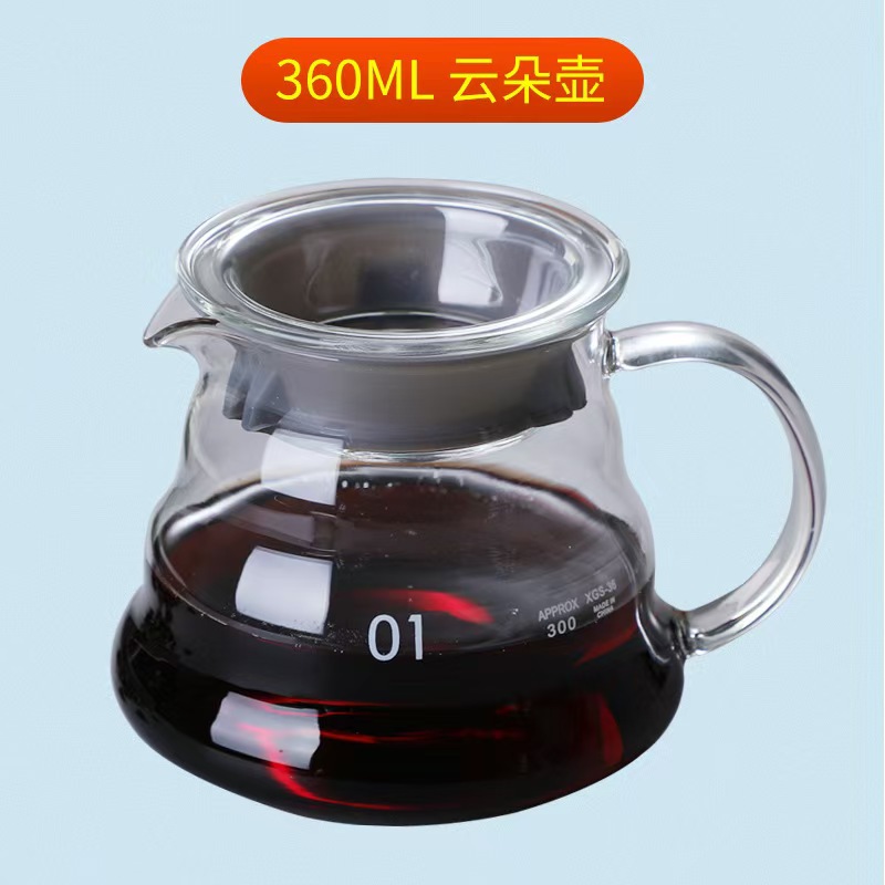 Fabricante al por mayor de la mano de la olla de café de vidrio nubes de copas de filtro para compartir el conjunto de olla puede imprimir logotipo