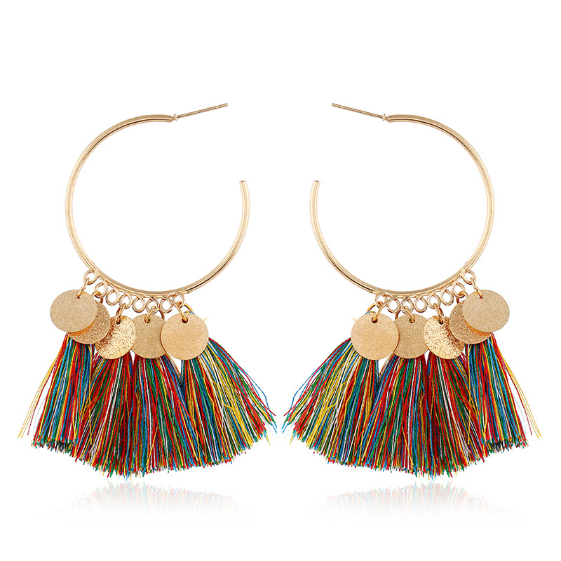 Bohemian Round Piece Colorful Wire Pendant Tassel Earrings display picture 2