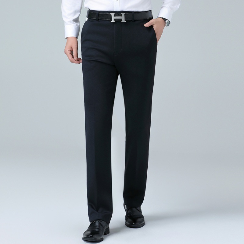 Autumn and Winter Thick Dress Pants for Middle-Aged and Elderly Men, Loose Straight-Leg, Wrinkle-Free Formal Men's Pants, Dad's Business Elastic Long Pants