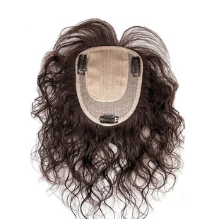 Top of the head hair piece curly hair wig simulation hair replacement piece invisible cover white hair wool curl hair fluffy middle-aged mother