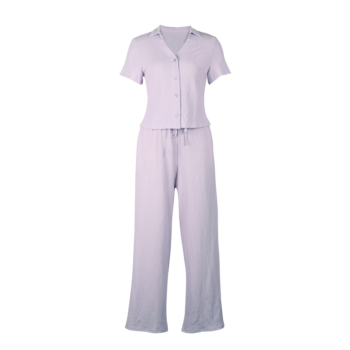 Women Clothing Short Sleeve Suit Loose Pleated Breathable V Neck Two Piece Suit Shirt Summer